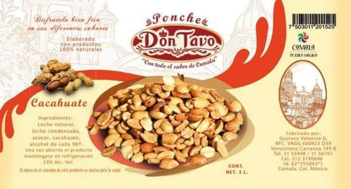 Ponche De Comala Don Tavo Sabor Cacahuate 1l