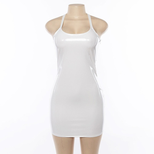 Sexy Vestido De Tirantes Vinyl Blanco Antro Table Dance 02d1