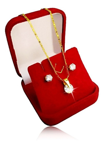 Imagem 2 de 7 de Conjunto Colar Ponto Luz + Brinco Zirconia Folheado + Brinde