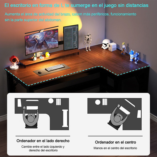 Escritorio Estudio Minimalista Madera Nogal Oscura L Derecha Black Walnut