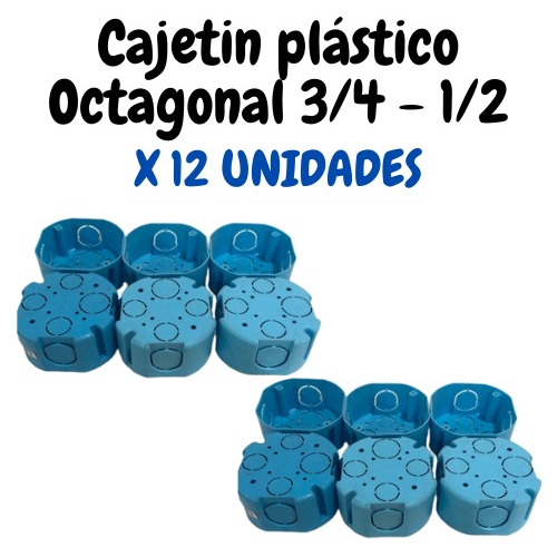Cajetin Plástico Octagonal 3/4 - 1/2 Azul