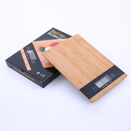 Bascula Cocina Digital 5 Kg Bambu Rectangular Pila Gramera