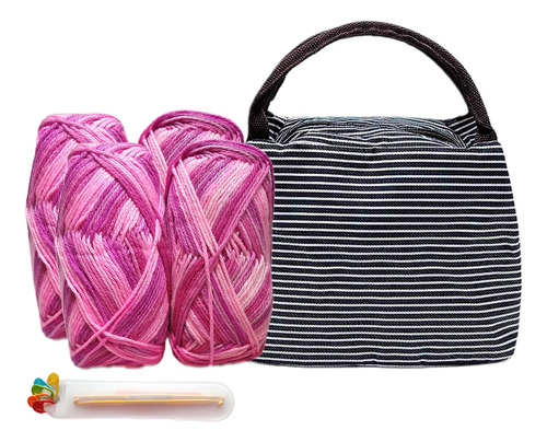 Kit Para Tejer Crochet Bolso Con Lanas Agujas Y Marcadores 