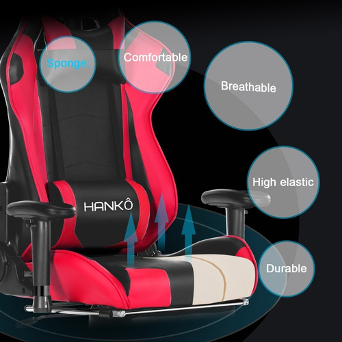 Silla Computadora Gamer Apoya Pies Hanko Modo Cine Roja