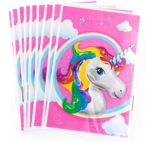 Pack Bolsas Unicornios Rosa Para Cotillón Cumpleaños 