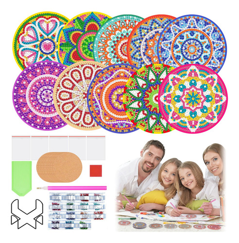 10 Juego Pintura Diamantes 5d Niño Estilo Mandala+posavasos