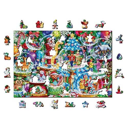 500 +5 Piece Wooden Jigsaw Puzzle Christmas Snowballs A...
