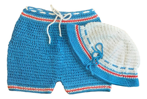 Malla Short Tejido Al Crochet Bebe + Gorro Piluso 