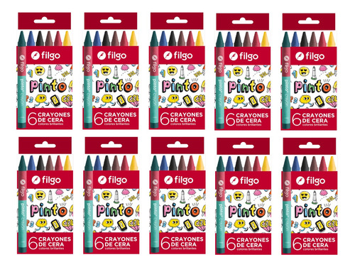 10 Cajas De Crayones De Cera Filgo Pinto X 6 Colores