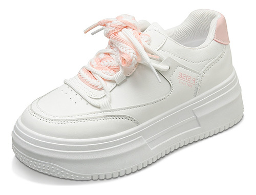 Zapatos Casuales Blancos Cómodos De Suela Gruesa Para Mujer