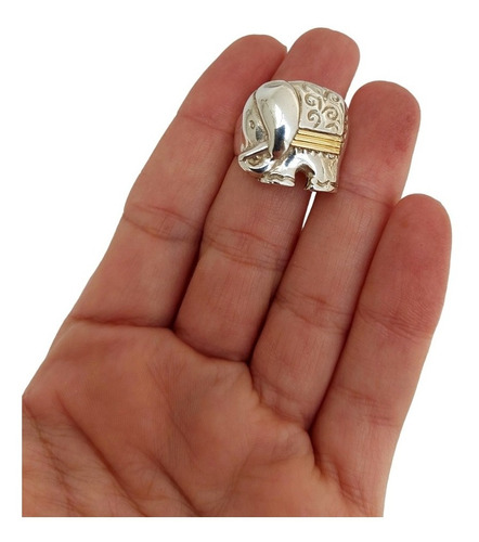 Anillo Elefante Plata Y Oro (an65)