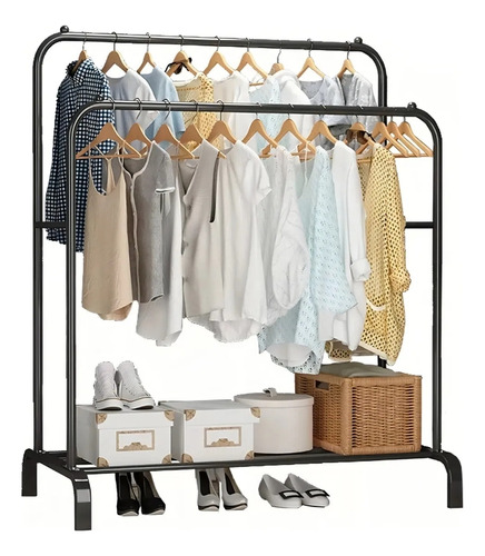 Rack Organizador De Ropa Closet Armable Perchero Rack Doble Negro