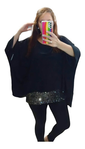 Imagen 3 de 5 de Blusas De Gasa Con Lentejuelas Fiesta Mujer Talles Grandes