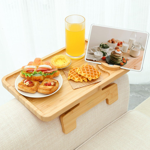 Mesa De Brazo Para Sofá Bandeja De Bambú Con Soporte 360