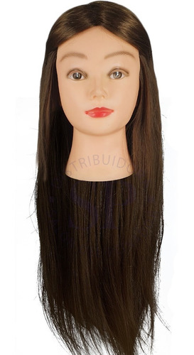 Cabeza Práctica Pelo Natural 70% Peluquería 55cm Super Larga