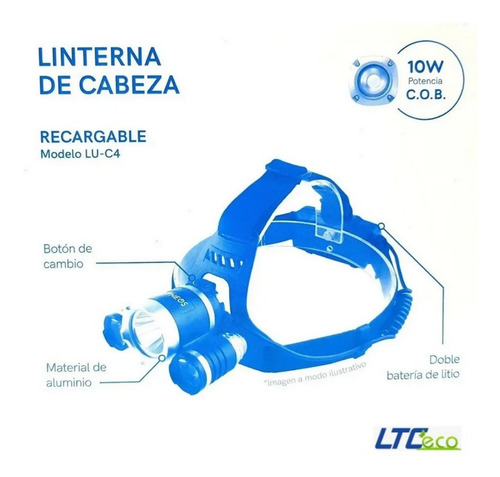 Imagen 3 de 10 de Linterna Vincha Minero Led Cabeza Bateria Recargable 3 Luces