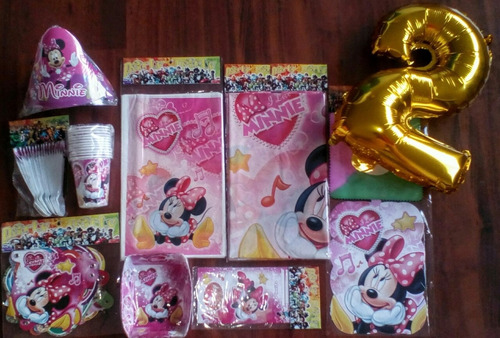 Kit Decoracion Minnie Mouse Fiesta 24 Invitados+ Obsequio