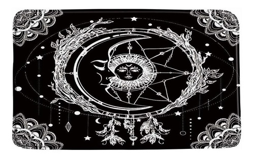 Alfombrilla Baño Diseño Mandala Celestial Color Negro Blanco