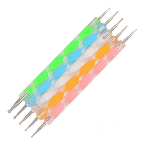 Kit De 5 Pinceles Dotting Pen Doble Punta Decoración Uñas