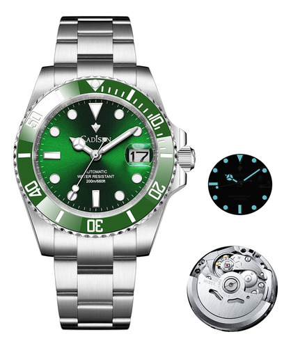 Relojes Mecánicos Automáticos Cadisen Para Hombre Watch Men Color Del Fondo Verde