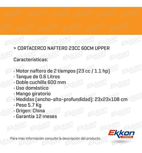 Imagen 2 de 8 de Cortacerco Naftero Upper 23cc Espada 60cm Motor 2t Jardin