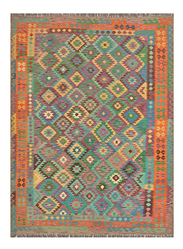 Preciosa Alfombra Auténtico Kilim Afgana De Lana 346x255cm