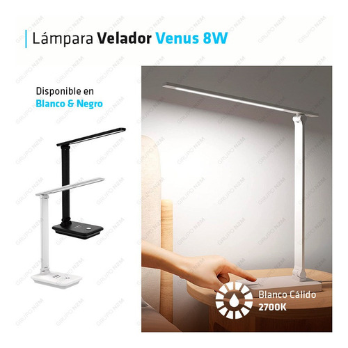 Velador Led De Mesa Táctil Dimeable Carga Inalámbrica Venus