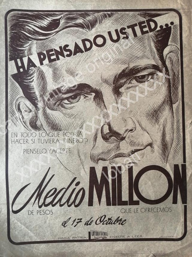 Cartel Retro Loteria Nacional. Dibujo Lopez Herrero 1950s 51