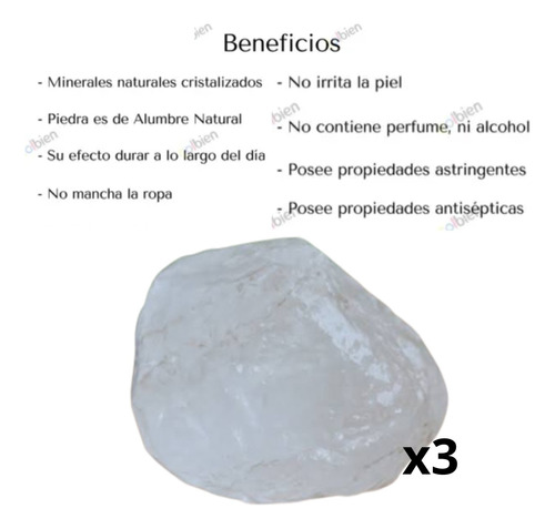 Desodorante X3 De Piedra Lisa De Alumbre 70gr Natural