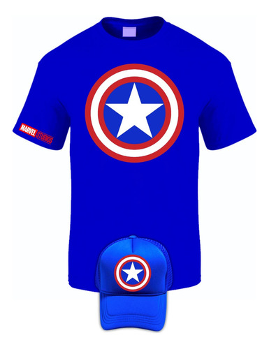 Camiseta Manga Corta Escudo Capitan America Obsequio Gorra I