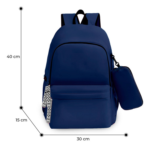 Mochila Feminina Luxo Moderna Estojo Volta Aulas Espaçosa Cor Azul-escuro