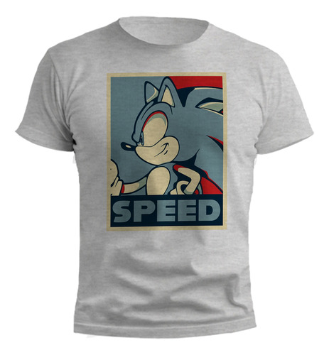Remera Sonic Speed Poster Erizo Gris Melange