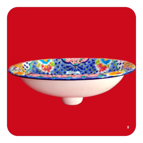 Imagen 2 de 3 de Lavabo Chico Color De Cerámica Tipo Talavera 40x30x14 Cm M8