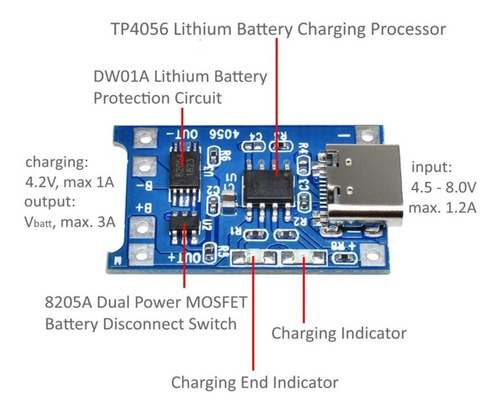 Modulo Tp4056 X5 Pz Usb Tipo *c* Cargador Baterias Litio