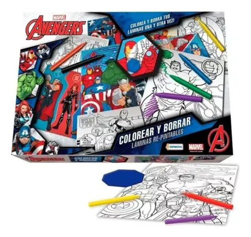 Set De Arte Colorear Y Borrar Avengers Marvel Original 8 Lam