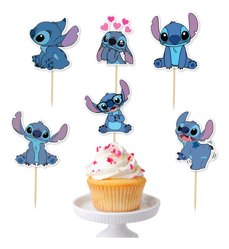 Topper Cupcake Copetin Pinchos Cumpleaños Stitch