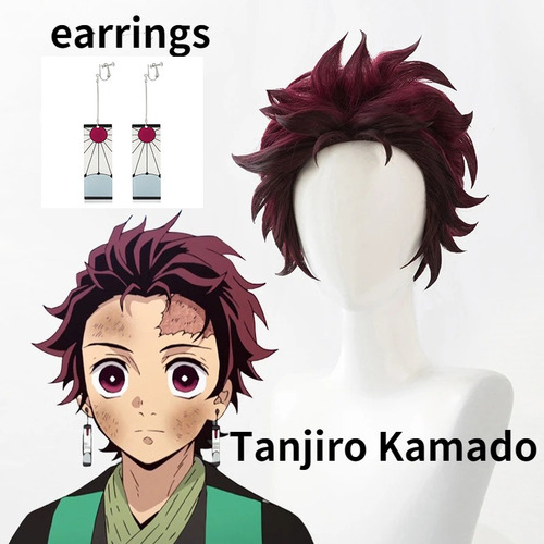 Peluca De Tanjiro Kamado Demon Slayer Con Aretes