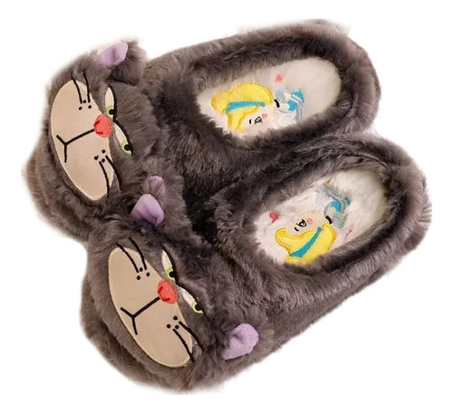 Pantuflas Cenicienta Suaves Peluche Chancla Gatito Lucifer