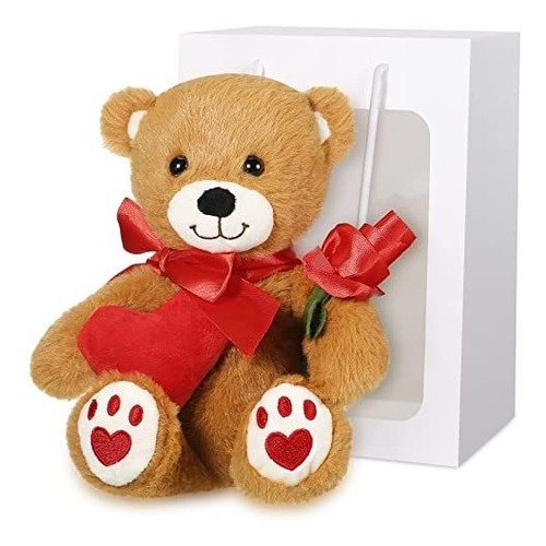 Lindo Oso De Peluche Con Rosa Y Corazón Rojo Suave J28zo