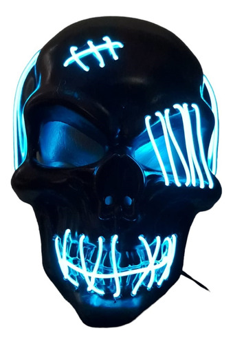 Máscara Calavera Luz Led Neón Cotillón - Cienfuegos -