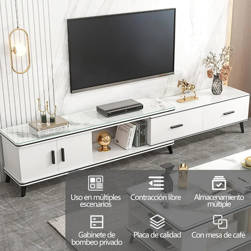 Mueble Tv Expandible 150cm-200cm Estilo Vintage Minimalista Blanco