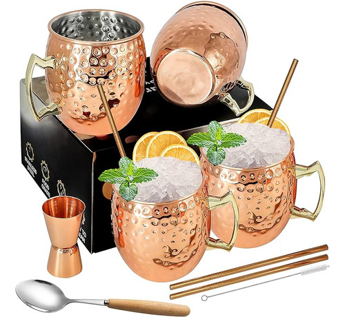 Moscow Mule Mugs Juego 4 Tazas Cobre 18 Onzas Con Asa Tazas