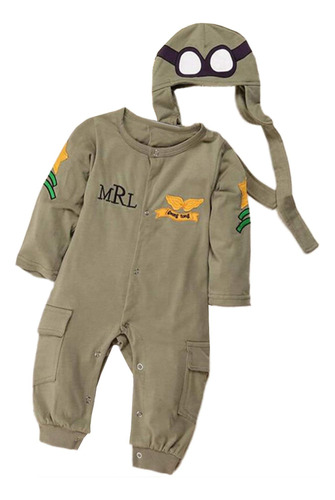 Bilo Baby Boy Army Air Force Baby Romper And Hat 2-pcs Disfr