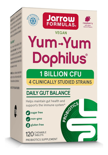 Jarrow Formulas, Yum-yum Dophilus Sin Azúcar, Proporciona 4 Cepas Clínicamente Documentadas , Para La Salud Intestinal E Inmunitaria, 1 Billón Por Porción, 60 Tabletas Masticables