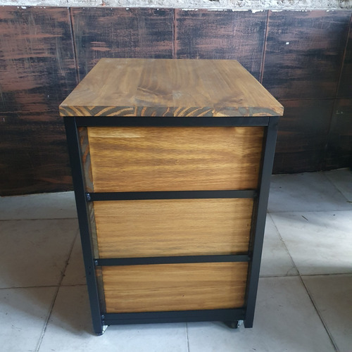 Imagen 5 de 5 de Cajonera Industrial Escritorio Movil Hierro Madera Rustica
