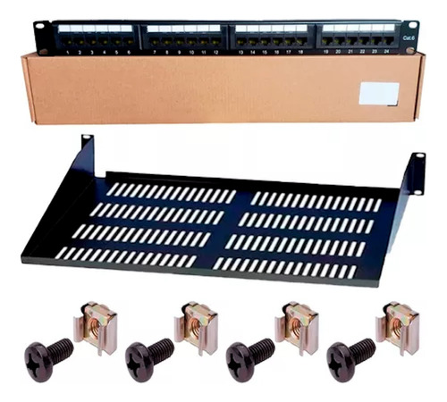 Patch Panel Categoria 6 24 Puertos + Bandeja Para Rack 25cm