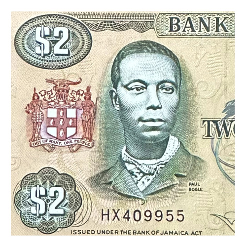 Jamaica - 2 Dollars - Año 1993 - P #69 - Paul Bogle