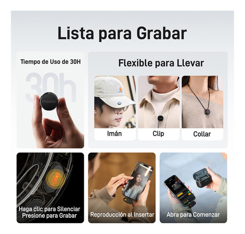 Maono Micrófono de lavalier inalámbrico con USB C, microfono inalambrico para celular/Android/tableta, micrófono de solapa inalámbrico Wave T5 para grabación, podcast, vlog
