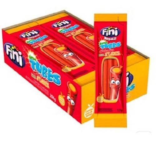 Bala Tubes Fini Sabores Morango Com Laranja 12 Unidades 17g