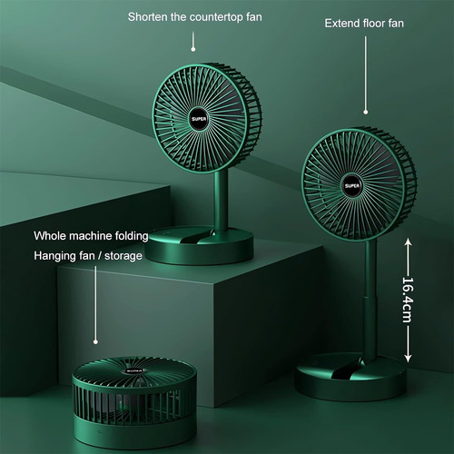 Ventilador De Escritorio Inalámbrico Usb, 3 Velocidades Hgq Verde